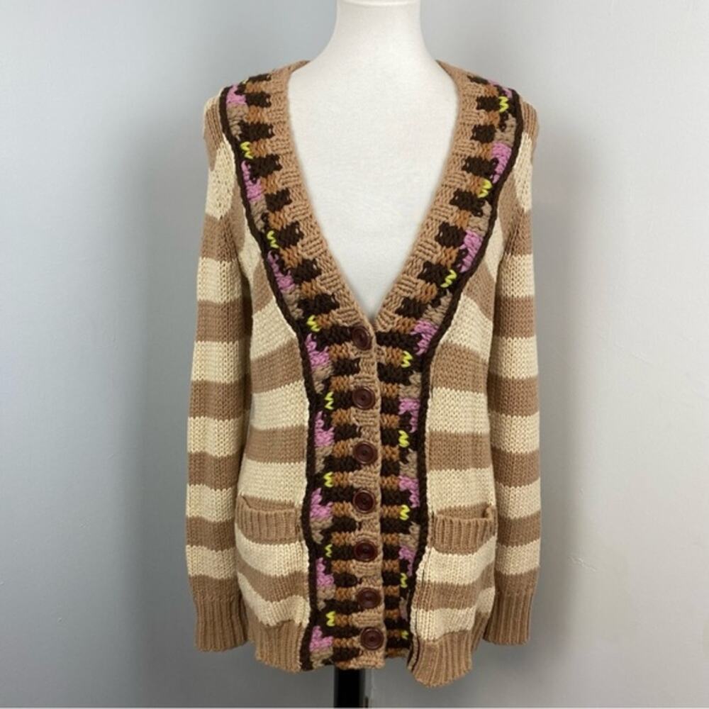 Anthropologie Sparrow Stripe Hopi Basket Cardigan Small Neutral Cottagecore